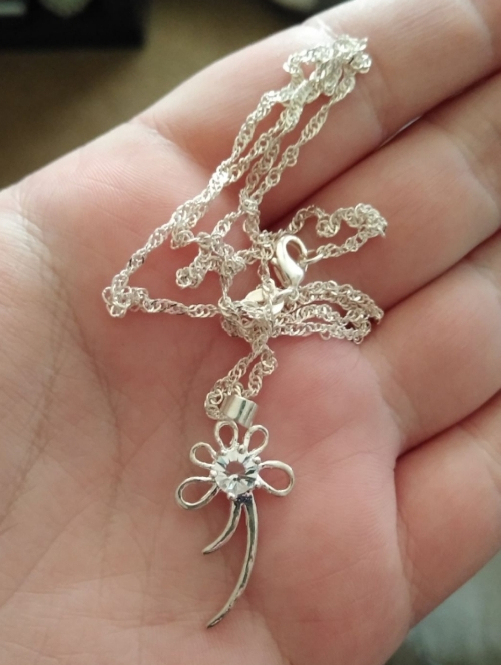 Sterling Silver Simulated Diamond Accent Flower Pendant + Chain Necklace Set